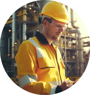 Un homme qui travail sur un  chantier pétrolier